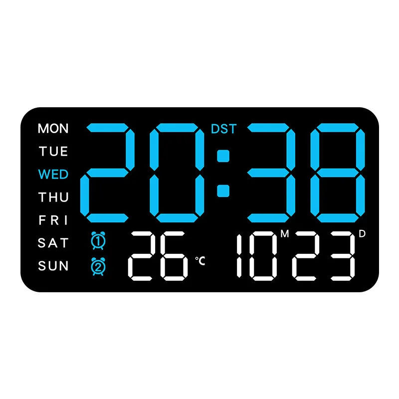 Large Digital Wall Clock Week Date Temperature Display Voice Control Table LED Alarm Clocks Brightness Adjustable 12/24H Clock