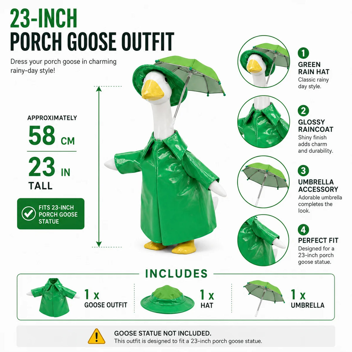 23 Inch Porch Goose Outfit Raincoat Set with Hat Umbrella Accessories Outdoor Garden Yard Decoration Goose Clothes No Statue