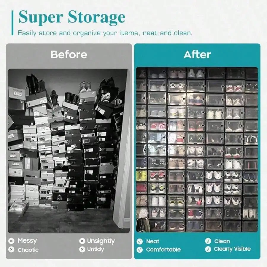 Stackable Transparent Shoe Storage Box - Front Opening Design, With Lid, Convenient To Use, 24pcs Combination