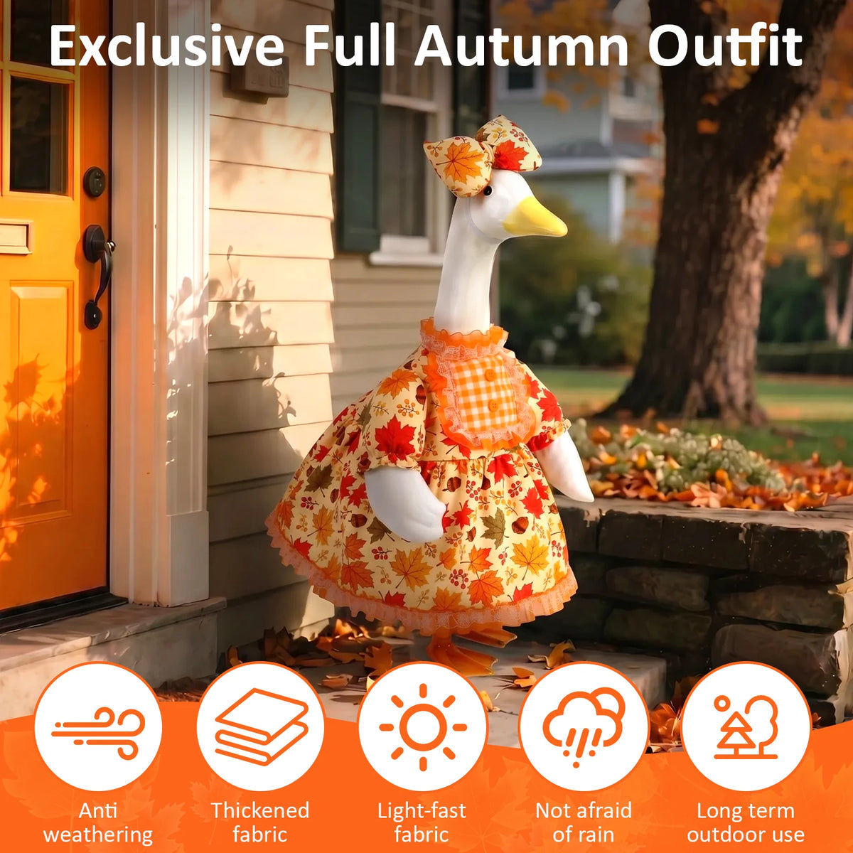 Fall Porch Goose Outfit Pumpkin Maple Leaf Print Lawn Goose Dress Costume Decorative Garden Statue Dress Up Clothes with