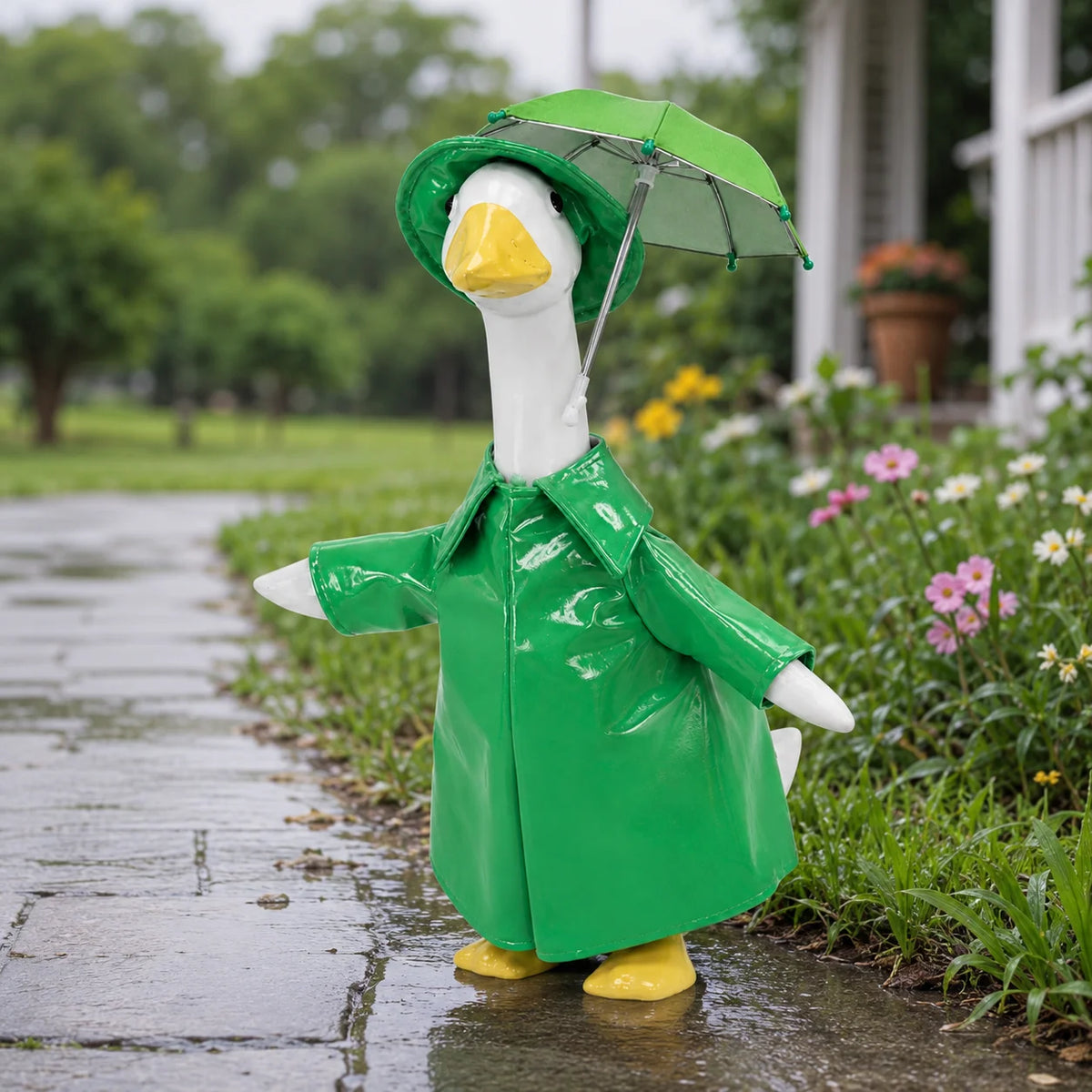 23 Inch Porch Goose Outfit Raincoat Set with Hat Umbrella Accessories Outdoor Garden Yard Decoration Goose Clothes No Statue