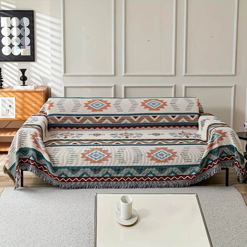1pc Ethnic Sofa Cover Dustproof Sofa Blanket Four Seasons Universal Double Face Usable Pet Friendly Living Room Home Decor