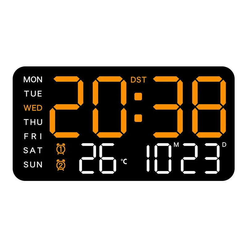 Large Digital Wall Clock Week Date Temperature Display Voice Control Table LED Alarm Clocks Brightness Adjustable 12/24H Clock