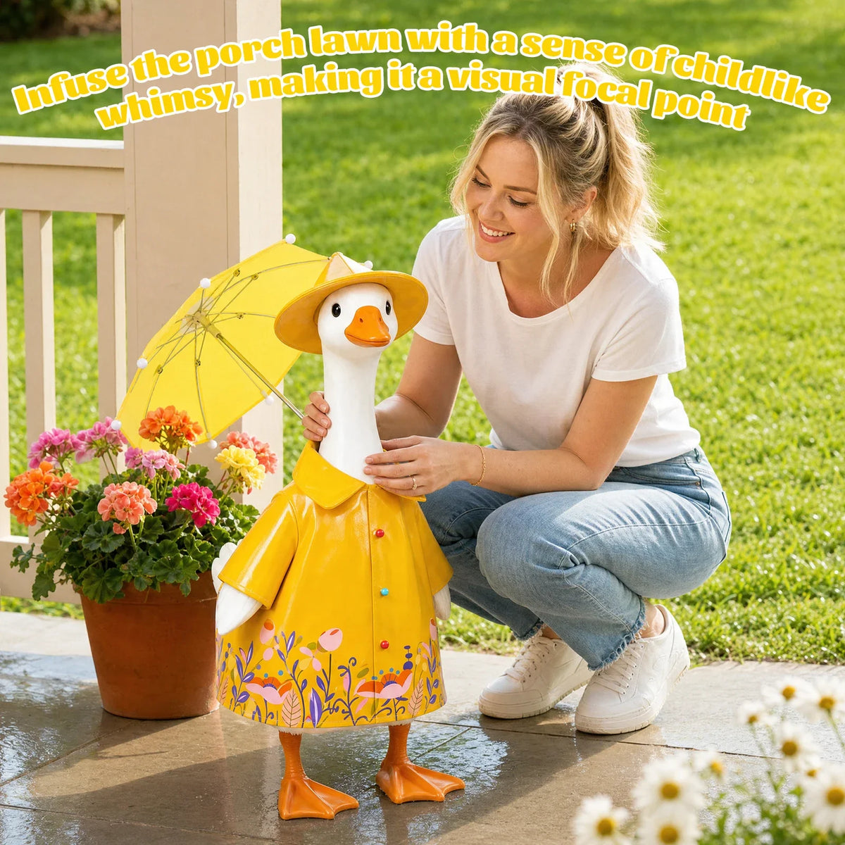 Raincoat Porch Goose Outfit Umbrella Hat Set Waterproof Summer Lawn Goose Clothes Outdoor Garden Decor Statue Dress Up