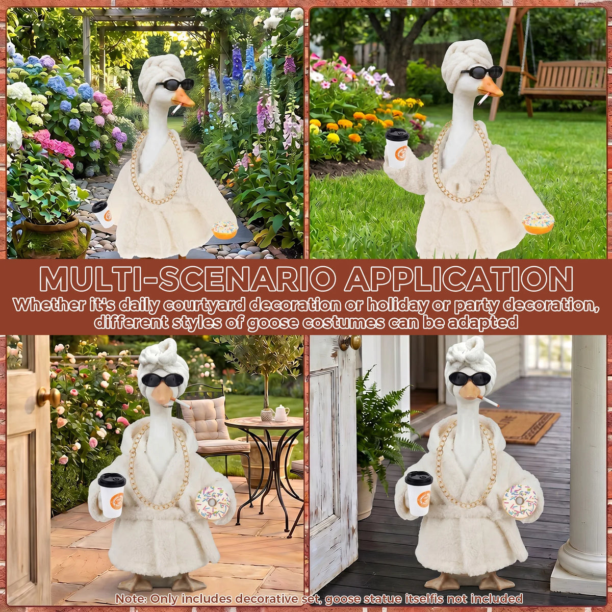 23 Inch Lady Porch Goose Outfits Decorative Lawn Goose Bathrobe Costume Funny Garden Statue Dress Up Clothing and Accessories
