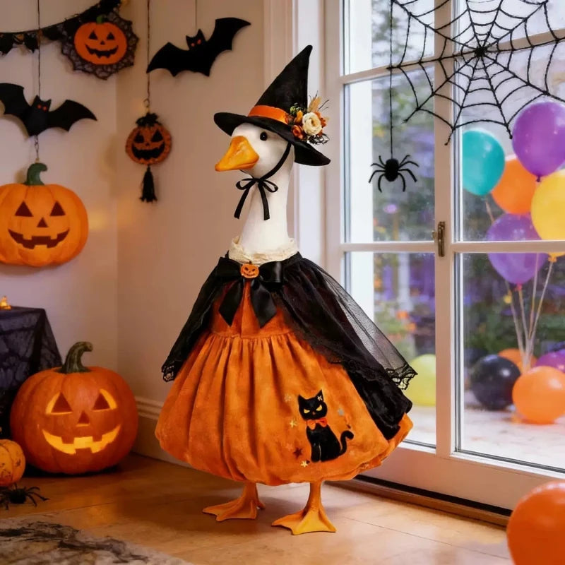Halloween Porch Goose Costume Set Halloween Porch Outfit with Hat,Ghost Costume and Pumpkin Basket Christmas Party Decoration