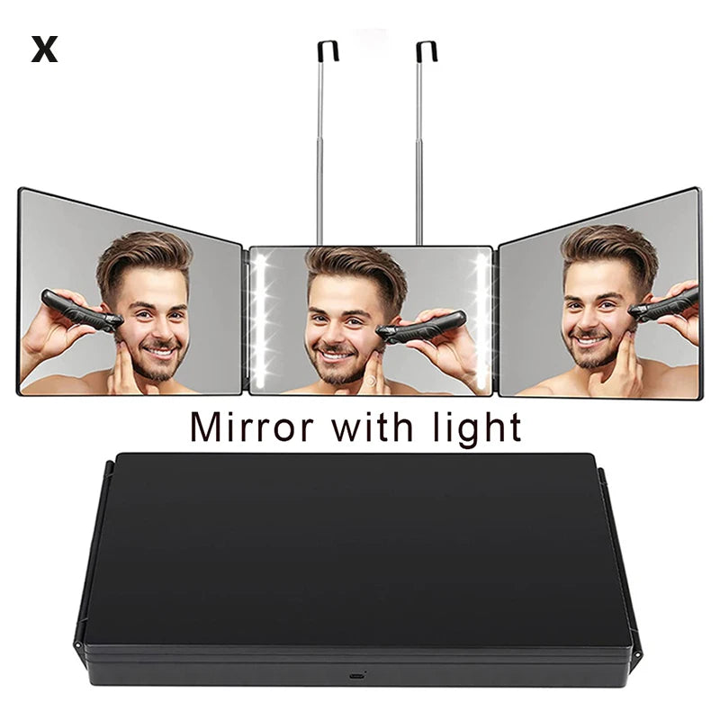 3-Way Mirror with LED 360 Trifold Hair Cut Mirror with Lighting Self Hairdressing Mirror For Hair Suitable For Haircut Styling