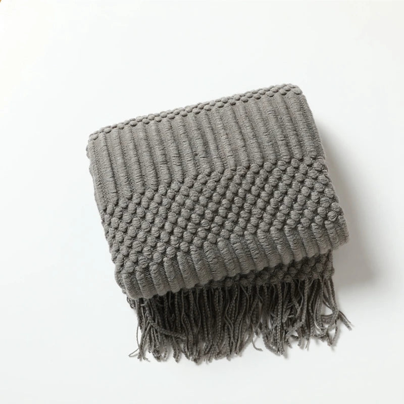 Rust Gift Nordic Knitted Blanket on the Bed Sofa Plaid Travel Nap Blankets Solid Color Soft Spring Summer Blanket with Tassels