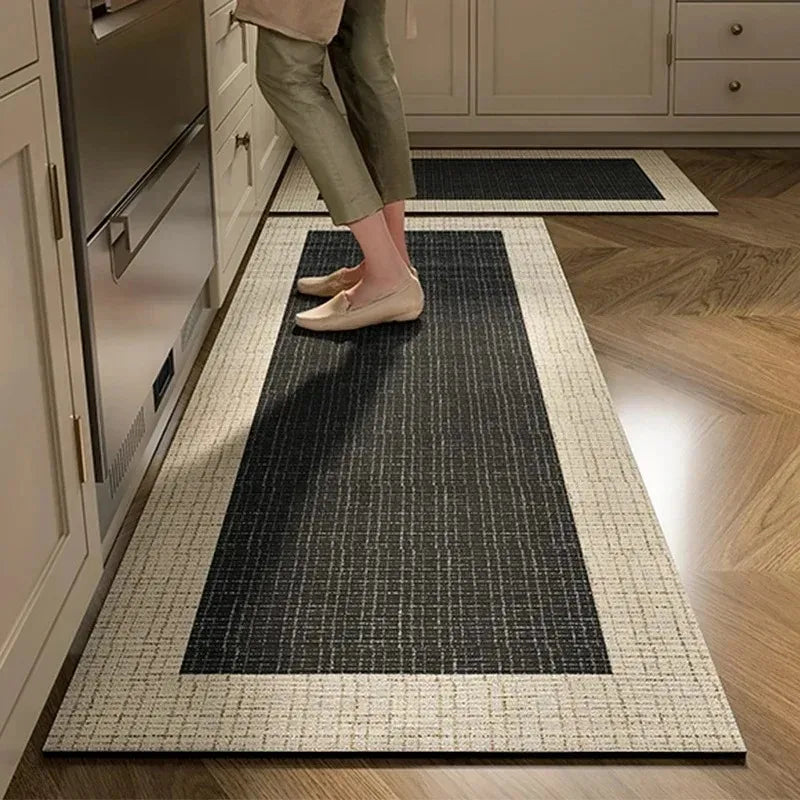Kitchen Rug Pvc Waterproof Leather Carpet Green Flower Long Floor Mat Non-slip Oil-proof Minimalist Style Home Decoration Rugs