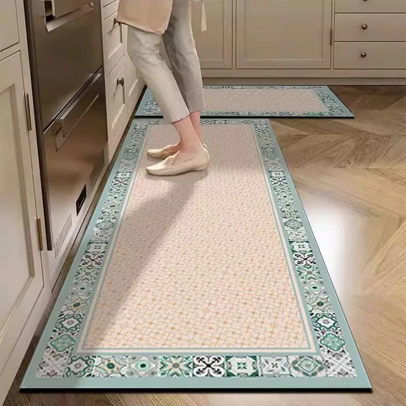 Kitchen Rug Pvc Waterproof Leather Carpet American Retro Style Carpets Long Floor Mats Non-slip Oil-proof Home Decoration Rugs