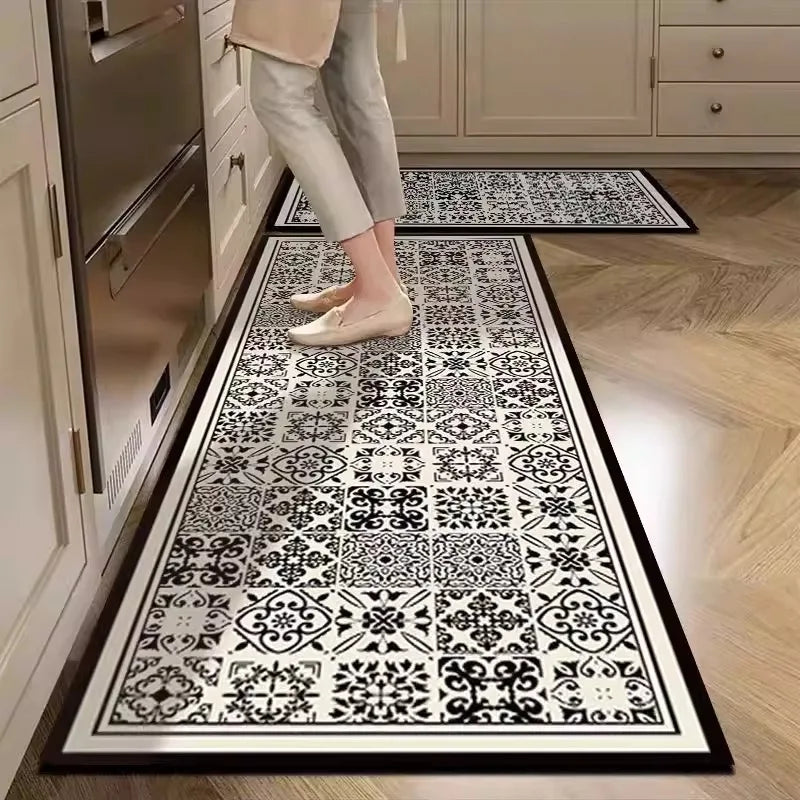 Kitchen Rug Pvc Waterproof Leather Carpet American Retro Style Carpets Long Floor Mats Non-slip Oil-proof Home Decoration Rugs