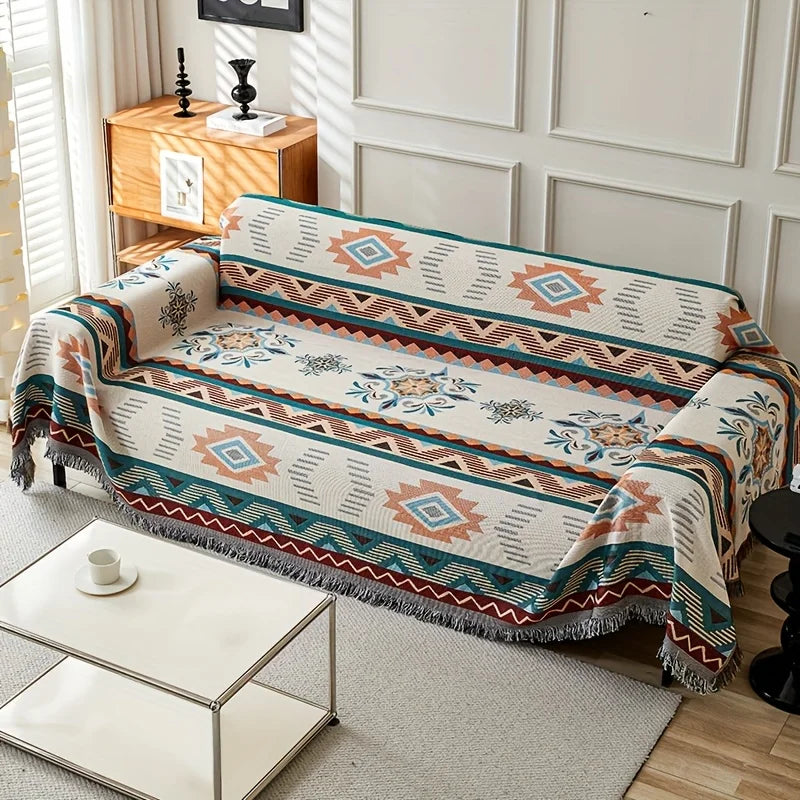 1pc Ethnic Sofa Cover Dustproof Sofa Blanket Four Seasons Universal Double Face Usable Pet Friendly Living Room Home Decor