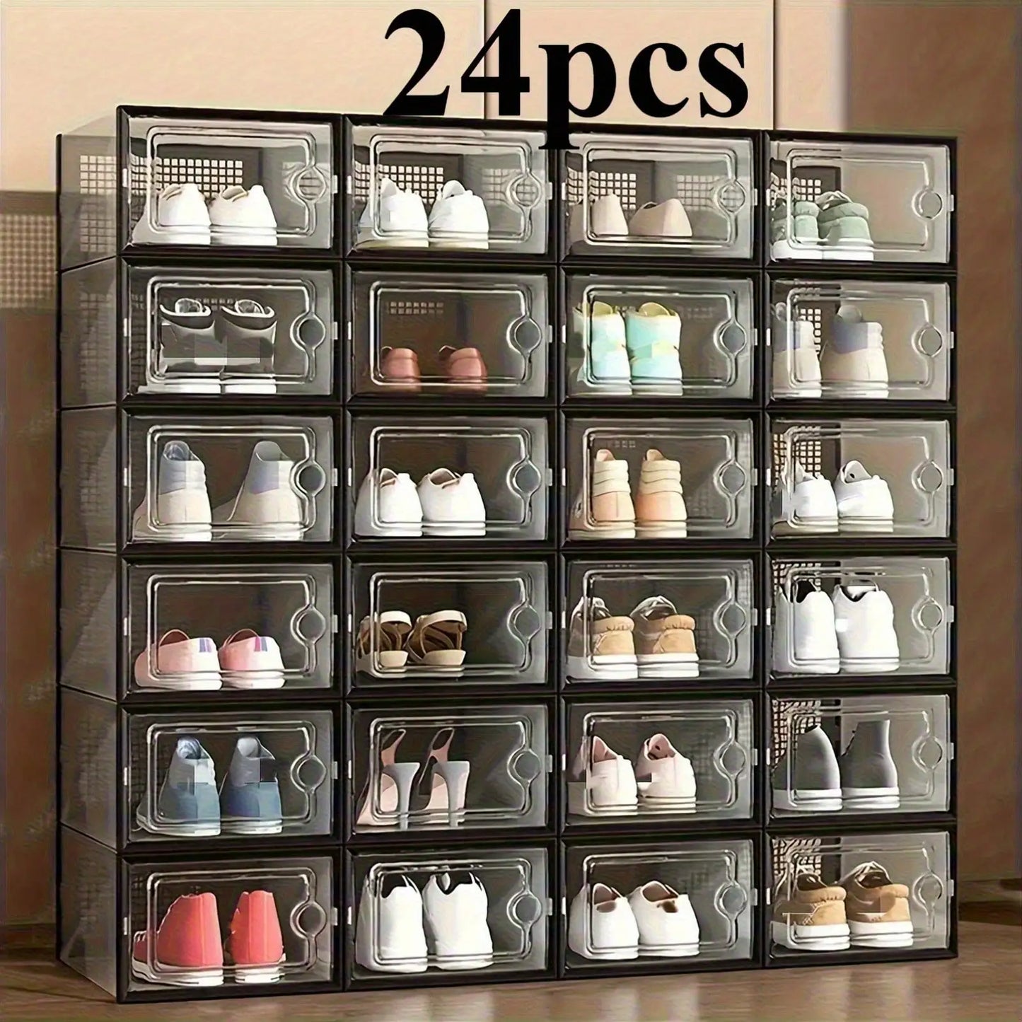 Stackable Transparent Shoe Storage Box - Front Opening Design, With Lid, Convenient To Use, 24pcs Combination