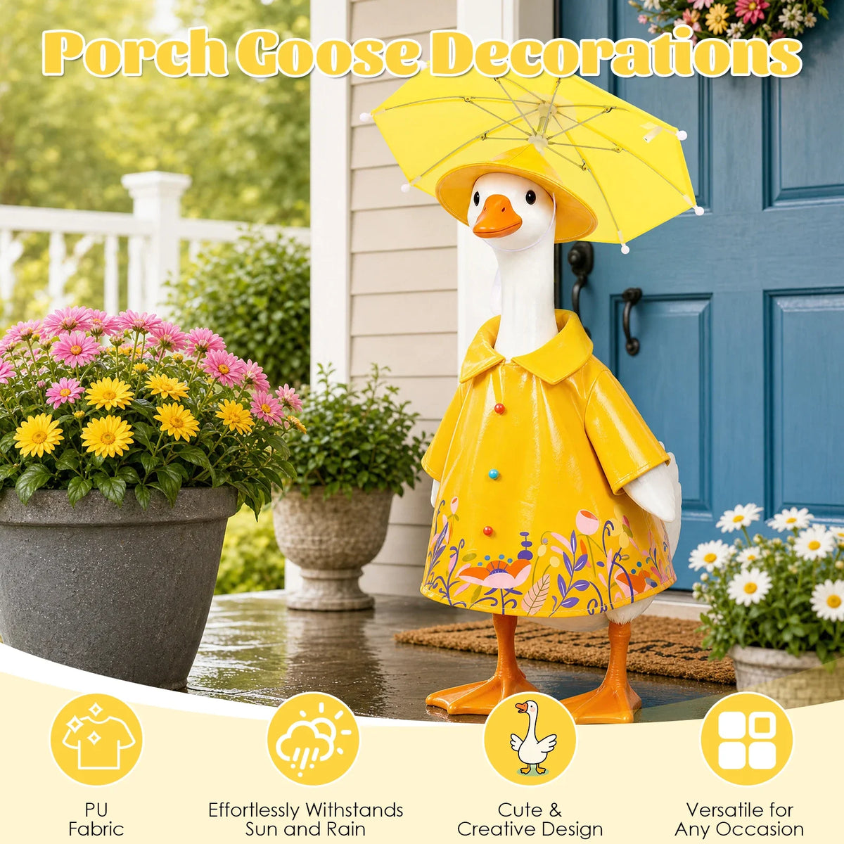 Raincoat Porch Goose Outfit Umbrella Hat Set Waterproof Summer Lawn Goose Clothes Outdoor Garden Decor Statue Dress Up