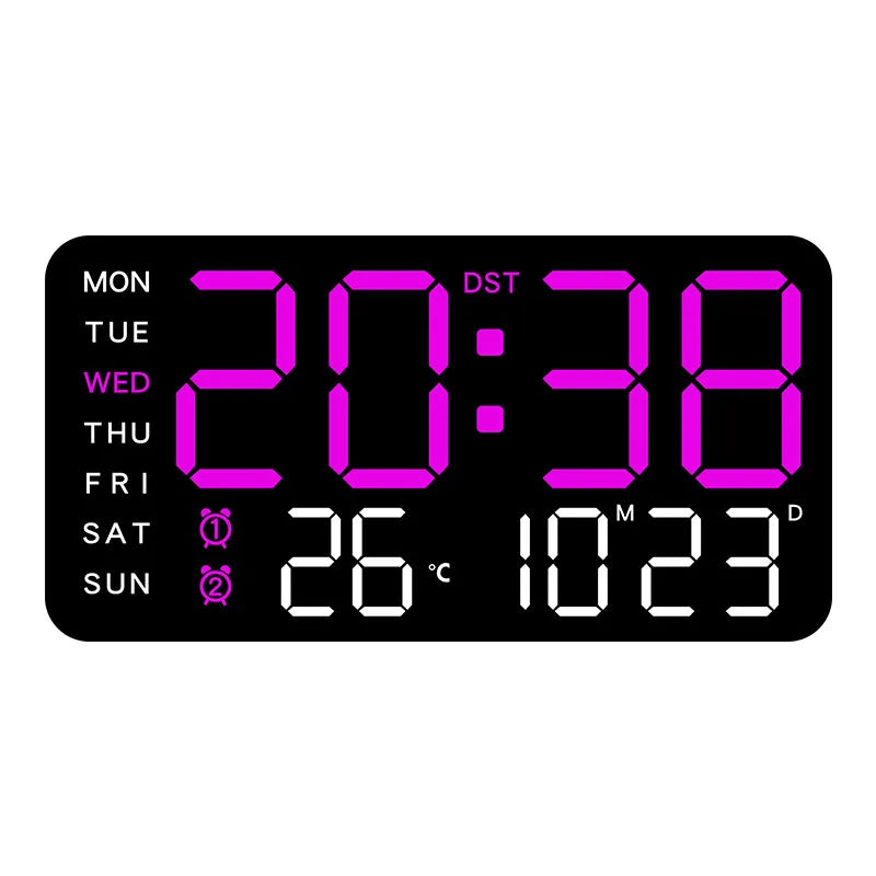 Large Digital Wall Clock Week Date Temperature Display Voice Control Table LED Alarm Clocks Brightness Adjustable 12/24H Clock