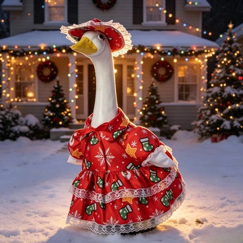 New Christmas Goose Costume With Hat Farmhouse Style Large White Goose Porch Yard Decor Outfit For Garden Front Door Ornament