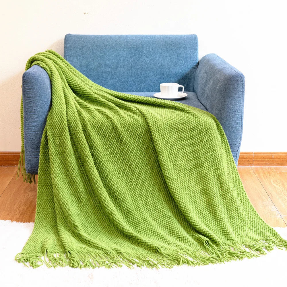 Rust Gift Nordic Knitted Blanket on the Bed Sofa Plaid Travel Nap Blankets Solid Color Soft Spring Summer Blanket with Tassels