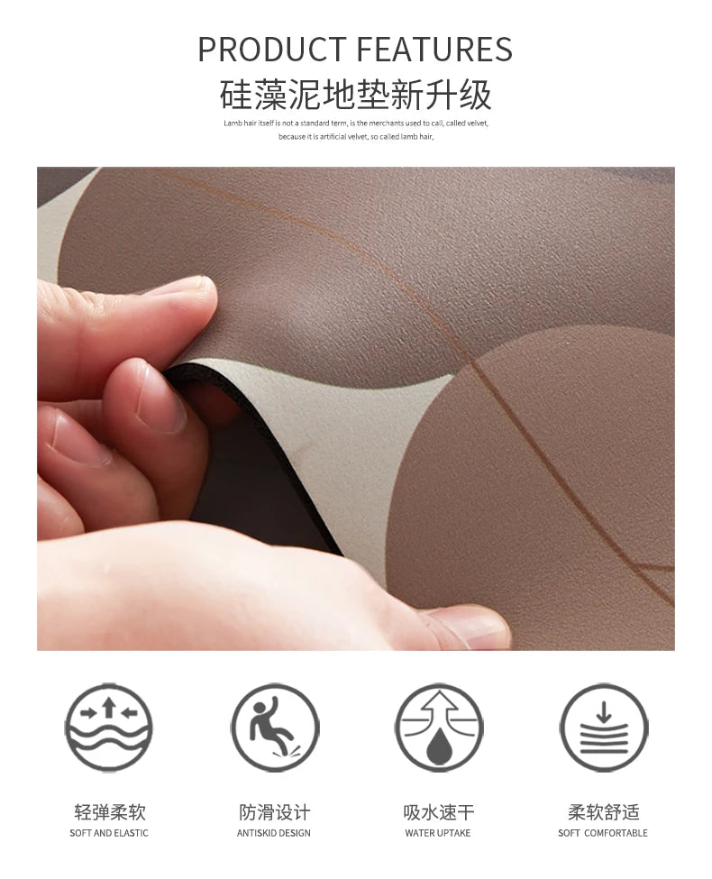 Bathroom Rugs Soft Diatomaceous Earth Floor Mat Super Absorbent Toilet Carpet Door Foot Mats Bath Non-slip Rubber Shower Rug Pad