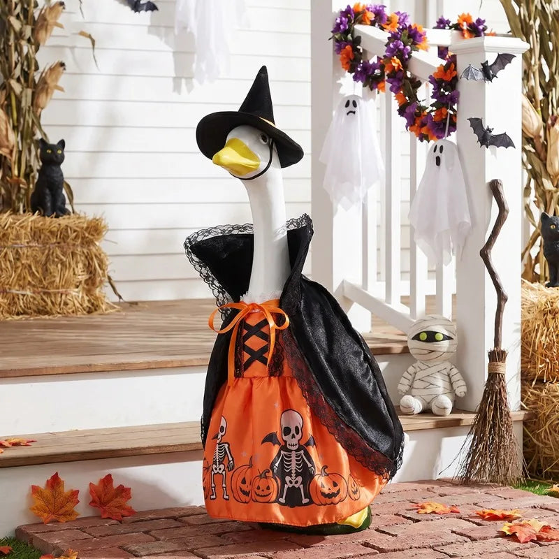 23 Inch Halloween Witch Goose Outfit for Large Porch Goose, Spooky Costume Clothes with Cape & Hat for Outdoor Yard Decor