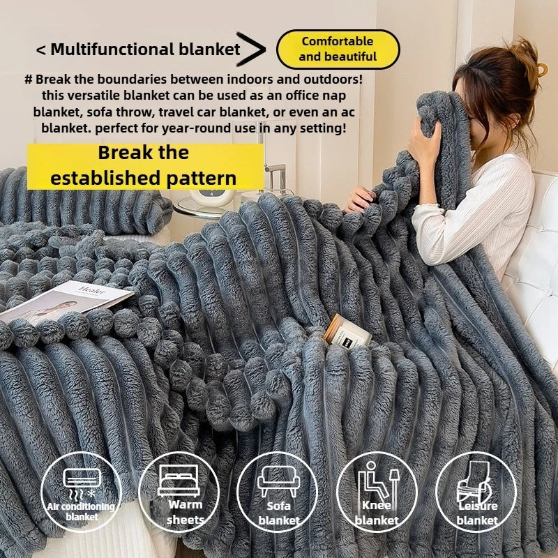 Thickened Wide Striped Flannel Multifunctional Blanket Autumn, Can Be Used As Bed Sheet Winter Blanket, Sofa Blanket,nap Blanket