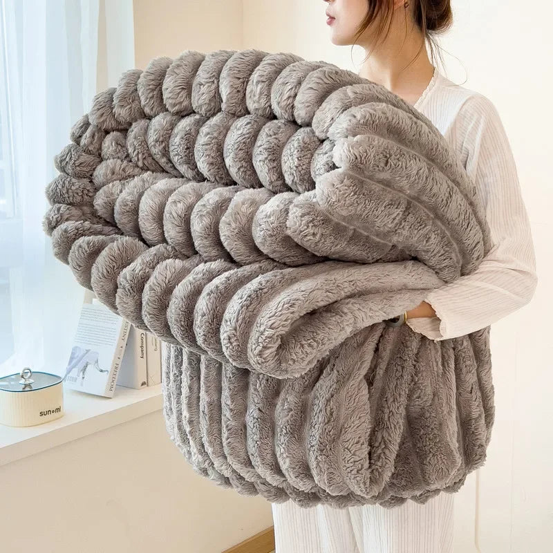 Thickened Wide Striped Flannel Multifunctional Blanket Autumn, Can Be Used As Bed Sheet Winter Blanket, Sofa Blanket,nap Blanket