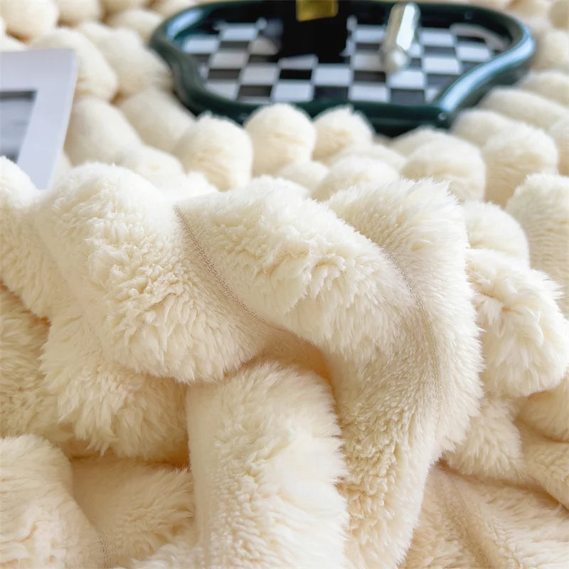 Luxury Soft Faux Rabbit Fur Throw Blanket Fluffy Warm Solid Color Plush Blanket for Sofa Bed Single Double Spring Autumn Plaid